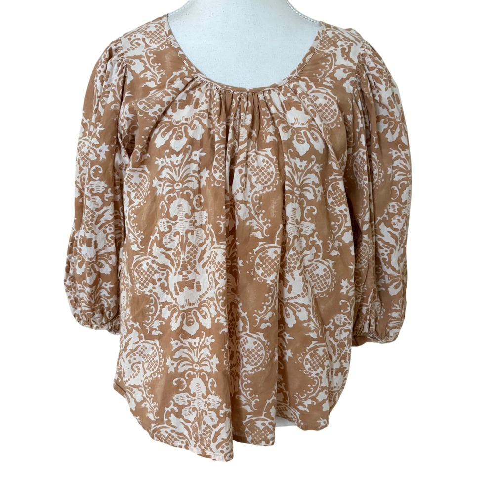 MILLE resort & Travel Tan Paisley Print Blouse Cotton Size Large